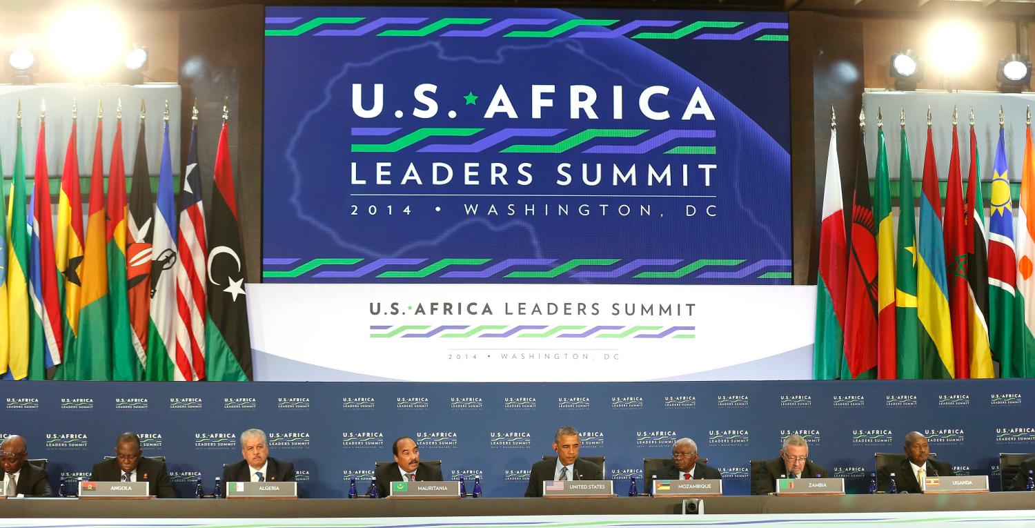 U.S. President Obama joins other leaders at the first Leaders Session of the U.S.-Africa Leaders Summit at the State Department in Washington
