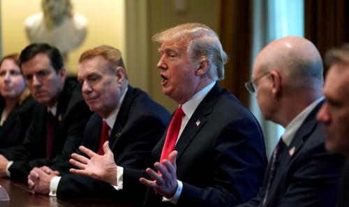 U.S. President Donald Trump announces that the United States will impose tariffs of 25 percent on steel imports and 10 percent on imported aluminum during a meeting at the White House in Washington, U.S., March 1, 2018. REUTERS/Kevin Lamarque - RC1A0674C740