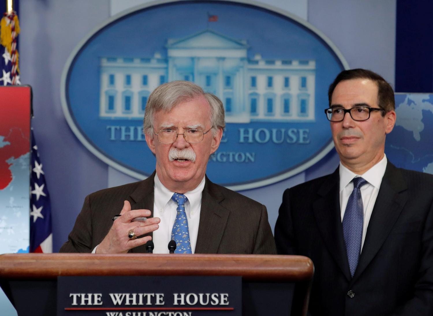 White House National Security Adviser John Bolton and Treasury Secretary Steven Mnuchin.
