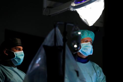 Cardiologist Benjamin Meder is pictured during a heart catheterization at the Heidelberg University Hospital (Universitaetsklinikum Heidelberg) in Heidelberg, Germany, August 14, 2018. Picture taken August 14, 2018. To match Insight HEALTHCARE-MEDICAL TECHNOLOGY/AI REUTERS/Ralph Orlowski