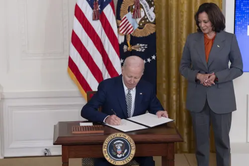 United States President Joe Biden signs an executive order providing rules around generative AI during an event highlighting the Administration’s commitment to advancing the safe, secure, and trustworthy development and use of Artificial Intelligence at the White House.