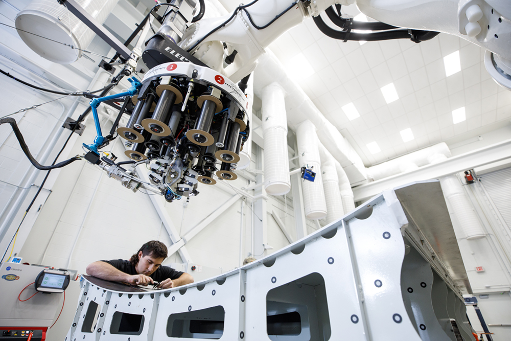 Automated fiber placement equipment at NIAR Advanced Technologies Lab for Aerospace Systems (ATLAS) | Photo credit: Wichita State University