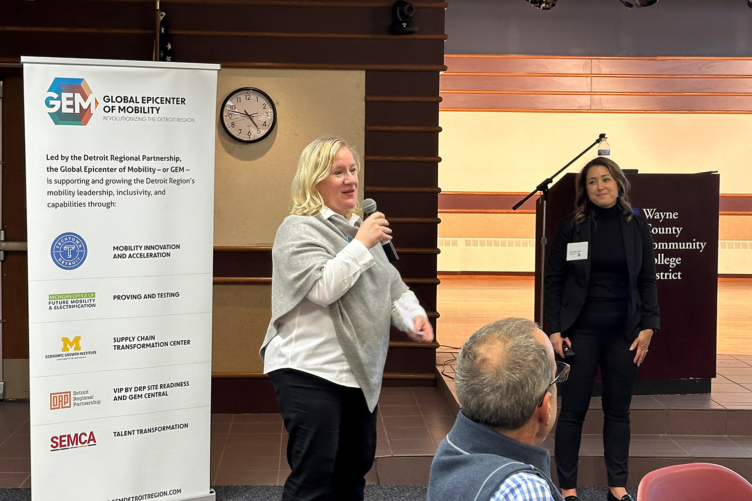 Christine Roeder, RECO and EVP of Global Epicenter of Mobility and Dr. Kristen Liesch, Co-CEO and Co-Founder of Tidal Equality address the GEM coalition at a December 2023 convening.