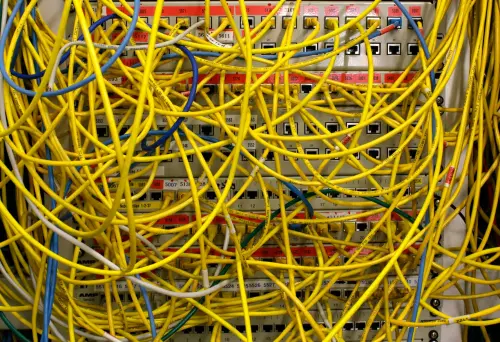 Ethernet cables used for internet connections are pictured in a Berlin office, August 20, 2014.