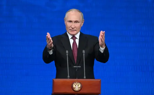 Russian President Vladimir Putin delivers a speech during an event marking the 100th foundation anniversary of the republics of Adygea, Kabardino-Balkaria and Karachay-Cherkessia in Moscow, Russia, September 20, 2022.