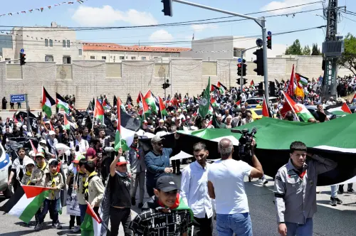 Palestinian demonstrators protest in Ramallah during Nakba Day
