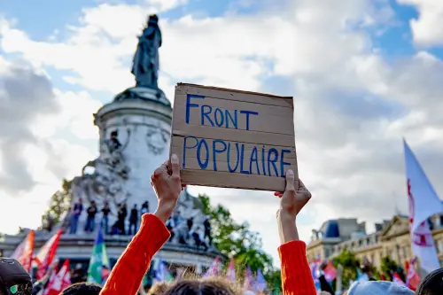 People gathered for a demonstration at the Place de la Republique against the victory of the French far-right party Rassemblement National (RN) in the European Parliament elections, taking a position of strength in the early legislative elections called by the French president after the election results, in Paris, on June 10, 2024.