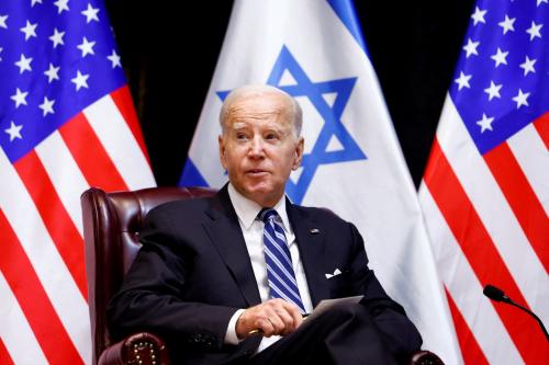 U.S. President Joe Biden meets with Israeli Prime Minister Benjamin Netanyahu (not pictured) and the Israeli war cabinet, as he visits Israel amid the ongoing conflict between Israel and Hamas, in Tel Aviv, Israel, October 18, 2023.