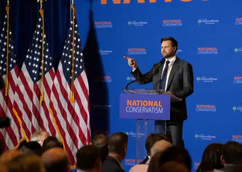 US Senator J.D. Vance Speaks At The 2024 National Conservatism Conference In Washington DC On July 10th, 2024. (Photo by Zach D Roberts/NurPhoto)