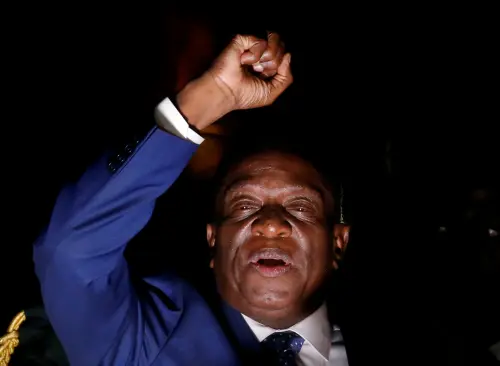 Zimbabwe's former Vice-President Emmerson Mnangagwa, who is due to be sworn in to replace Robert Mugabe as President, addresses supporters in Harare, Zimbabwe, November 22, 2017.