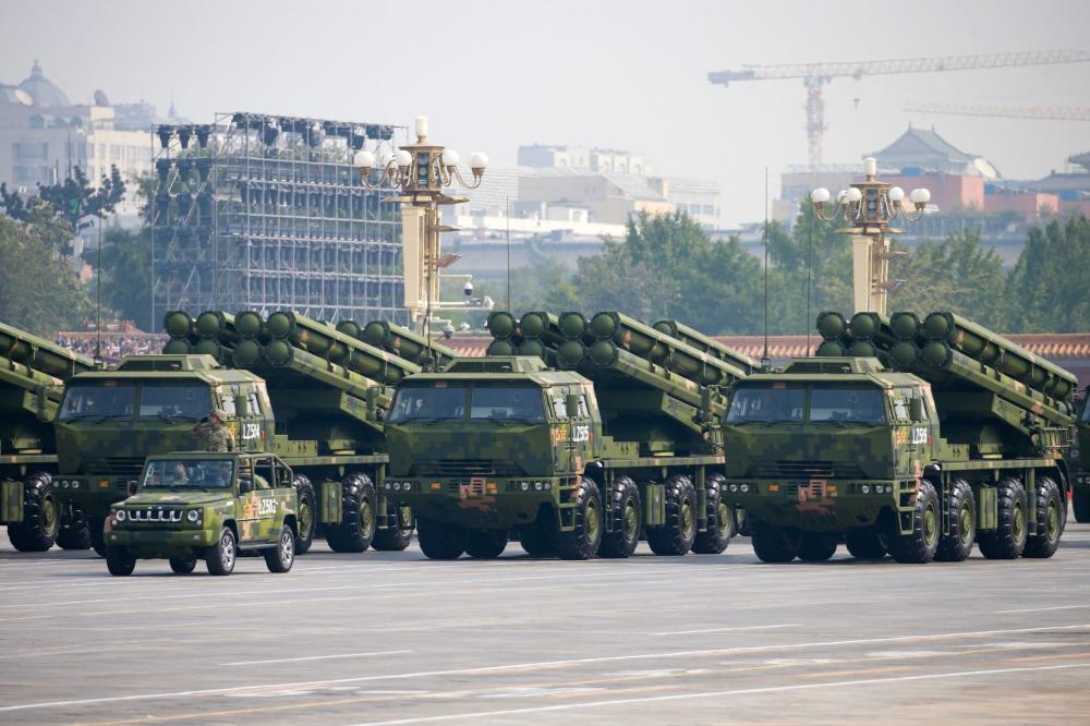 A Dongfeng-41 intercontinental strategic nuclear missiles group formation marches to celebrate the 70th anniversary of the founding of the People's Republic of China in Beijing, 1 October 2019.