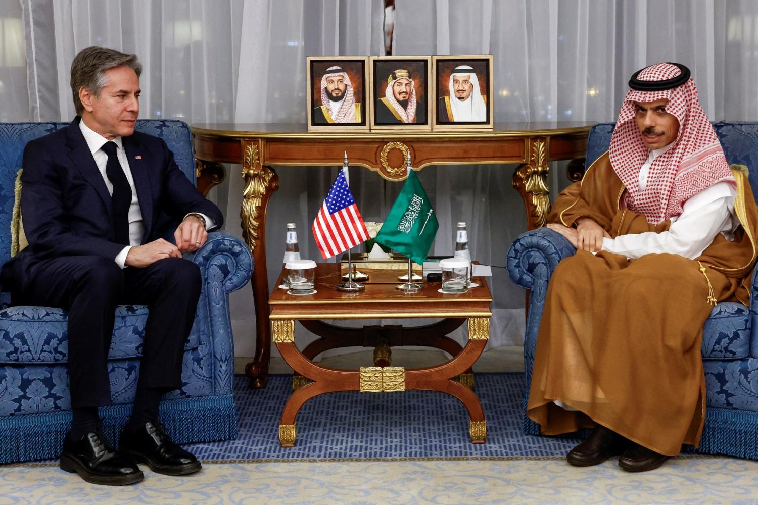 U.S. Secretary of State Antony Blinken meets Saudi Arabia's Foreign Minister Prince Faisal bin Farhan Al-Saud, in Jeddah, Saudi Arabia March 20, 2024.
