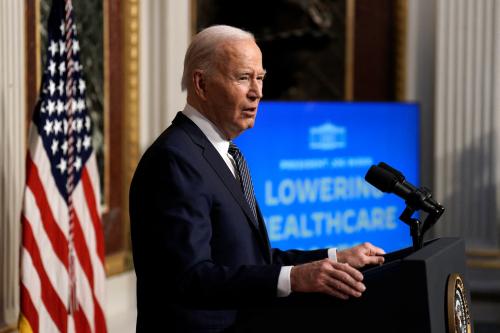 U.S. President Joe Biden delivers remarks on lowering health care costs in the Indian Treaty Room of the White House in Washington.