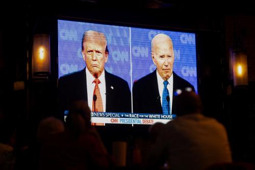 American citizens living in Mexico gather to watch the first debate between U.S. President Joe Biden and former President Donald Trump, at the Pinche Gringo BBQ restaurant, in Mexico City, Mexico June 27, 2024.