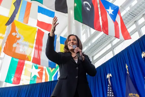 Democratic Presidential candidate Senator Kamala Harris (D-CA) campaigning at Keene State College in Kneen, New Hampshire.