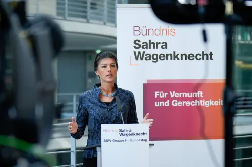 BSW Party Chairwoman Sahra Wagenknecht speaks at a press conference in Berlin, Germany, June 24, 2024.