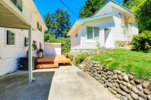 Backyard view. Walkout wooden deck to alternative dwelling unit