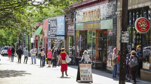 Shopping at Little 5 Points district Atlanta - ATLANTA, GEORGIA - APRIL. 20 2016