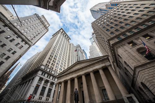 Highrise buildings in Wall Street financial district, New York City