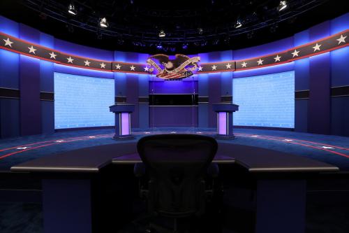 The stage awaits the second and final debate between 2020 U.S. presidential candidates President Donald Trump and Democratic nominee and former Vice President Joe Biden at the Curb Event Center that will host the October 22 debate at Belmont University in Nashville, Tennessee, U.S. October 22, 2020.