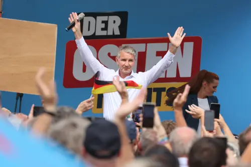 Björn Höcke, Chairman of the AfD in Thuringia, speaks at the AfD Thuringia summer party. A new state parliament will be elected in Thuringia on September 1, 2024. Bodo Schackow/dpa via Reuters Connect