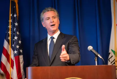 California Gov. Gavin Newsom answers questions from the media Sept. 4, 2024, at a California Department of Justice press conference in Sacramento, California. Newsom signed several bills on Tuesday aimed at regulating the use of artificial intelligence in elections and the entertainment industry.